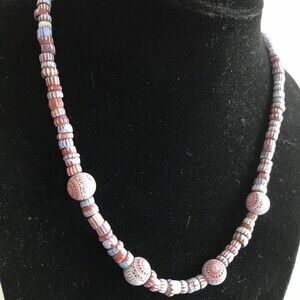 Vintage Handmade Glass Mosaic Chevron Bead Sterling Silver Clasp 16 In Necklace